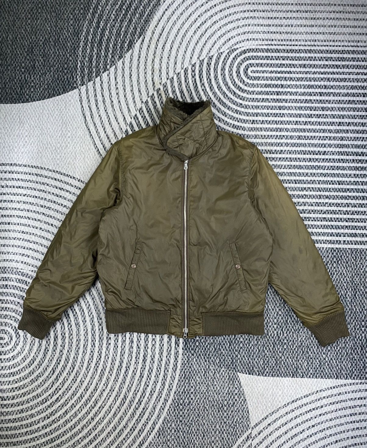 Edwin Vintage Edwin Olive Green Faux Fur Collar Bomber Jacket Size US L / EU 52-54 / 3 - 5 Thumbnail