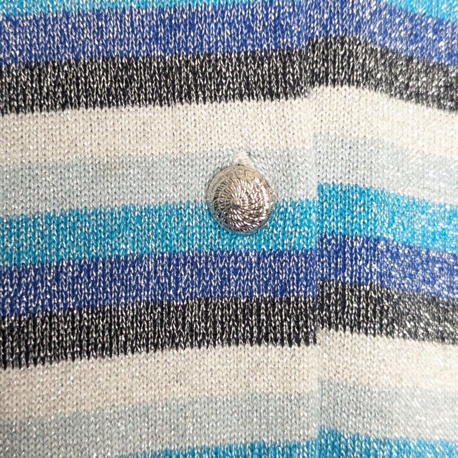 Bloomingdale's Bloomingdales Vintage 80s Metallic Blue Stripe Button Up Top Size S / US 4 / IT 40 - 4 Thumbnail