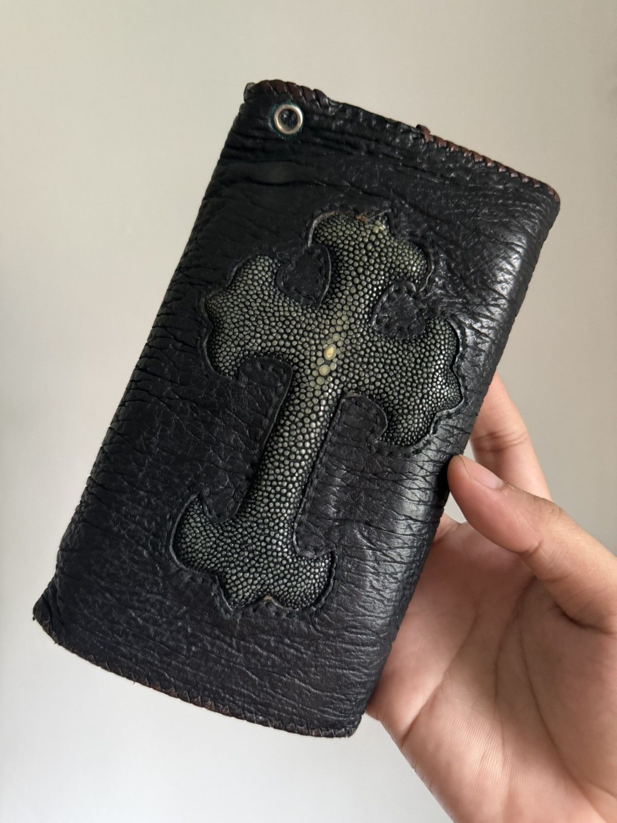 Handmade Godsize Shark Skin Leather with Stingray leather cross Size ONE SIZE - 2 Thumbnail
