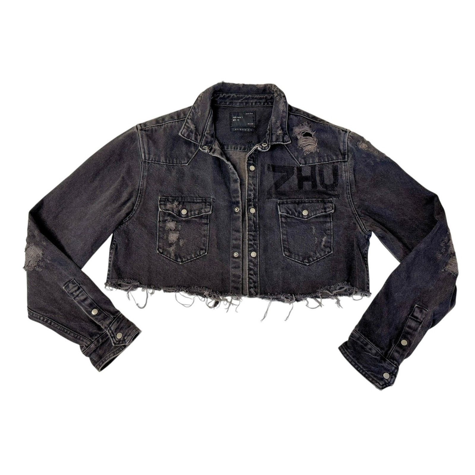 Zara Steven ZHU Deep House Electronic Music Upcycled Denim Jacket Size L / US 10 / IT 46 - 6 Thumbnail