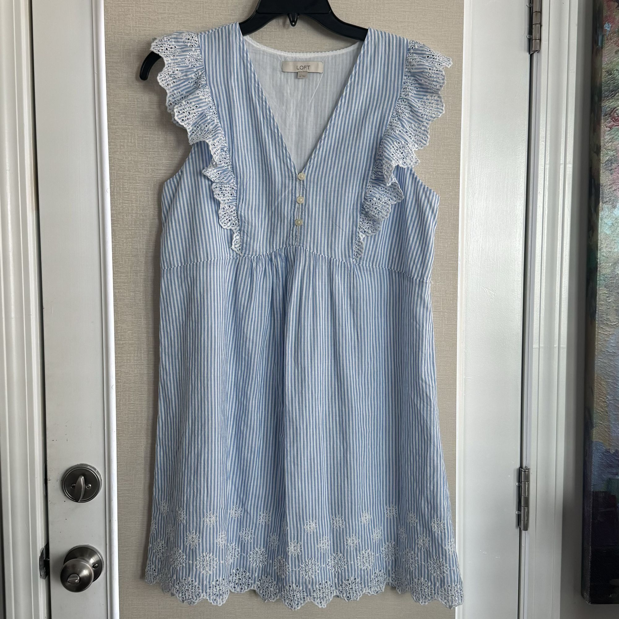 Gap Loft Women's Striped Eyelet Button Ruffle Swing Dress M Size M / US 6-8 / IT 42-44 - 5 Thumbnail