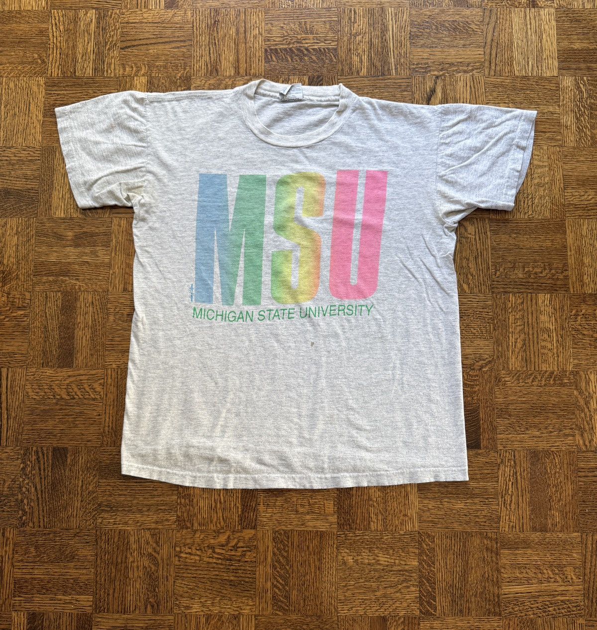 Vintage Vintage 80s Michigan State University Gradient Graphic Tee Size US M / EU 48-50 / 2 - 1 Thumbnail