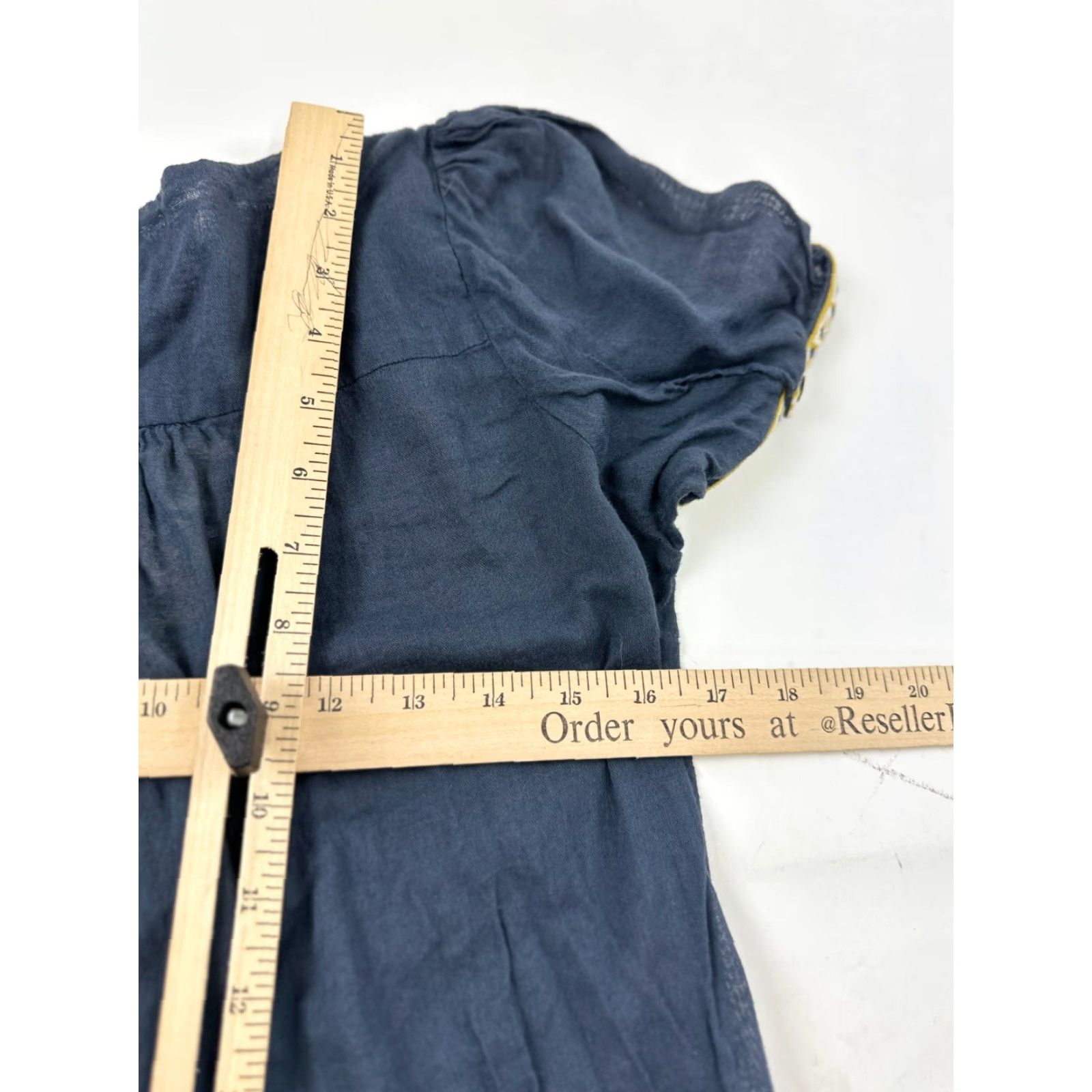 Velvet VINTAGE Velvet Dress Womens M Black A-Line Embroidered Pocket Hem Ruffle Side V-Neck Short Sleeve 100% Cotton Size M / US 6-8 / IT 42-44 - 8 Thumbnail
