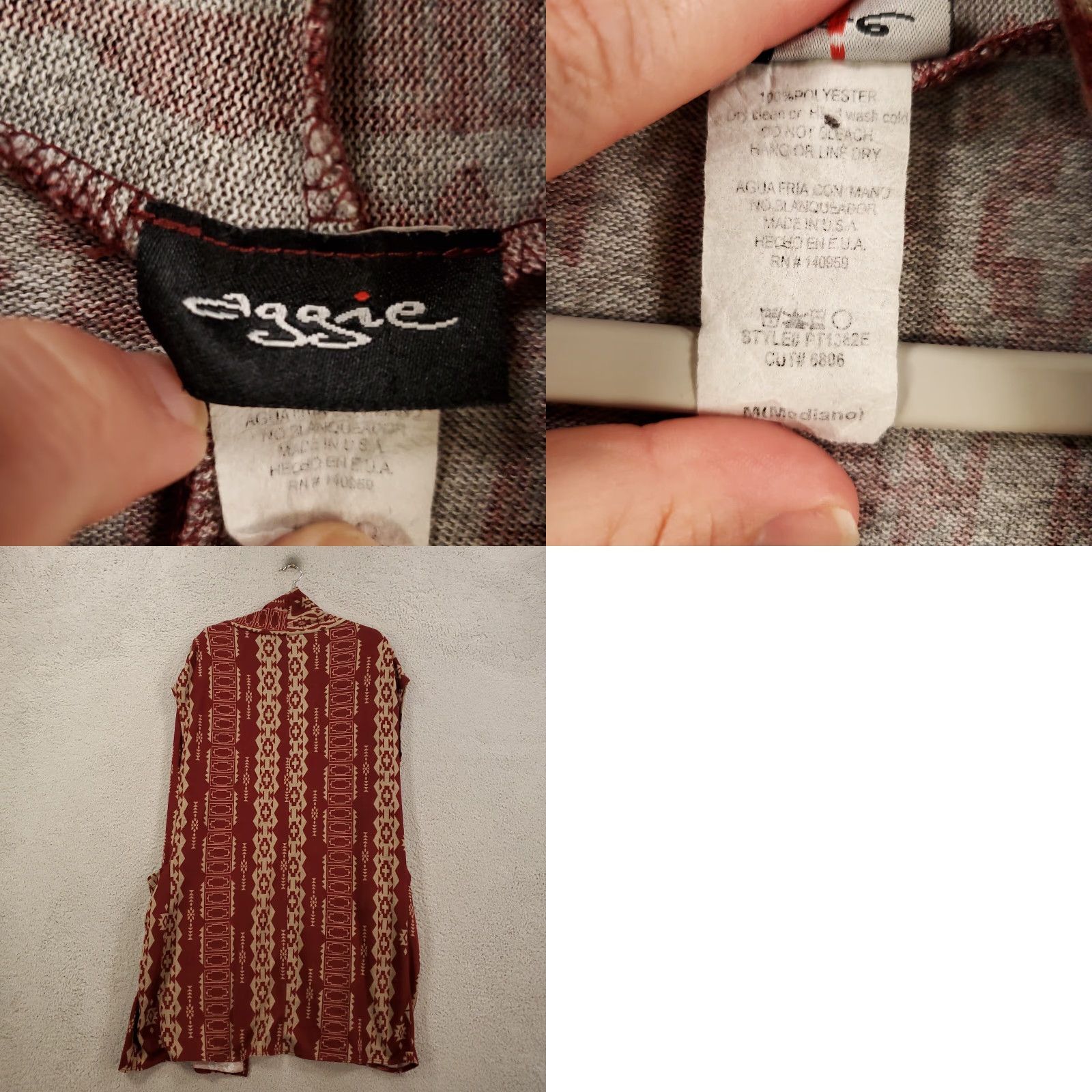 Vintage Womens Cardigan Duster Long Open Front Lighweight USA Burgundy Tan Medium Size M / US 6-8 / IT 42-44 - 8 Thumbnail