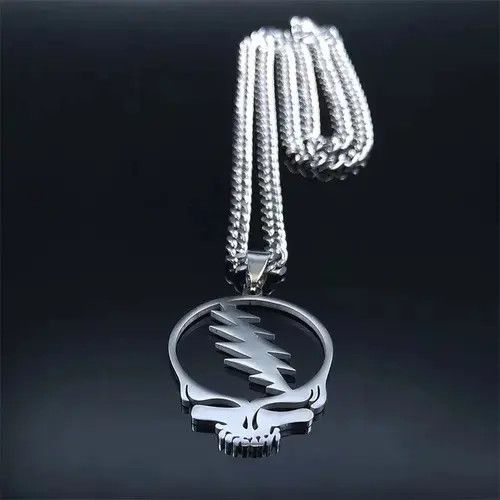 Jewelry Deadhead Steal Face Chain Chrome Grateful Dead Necklace Size ONE SIZE - 3 Thumbnail