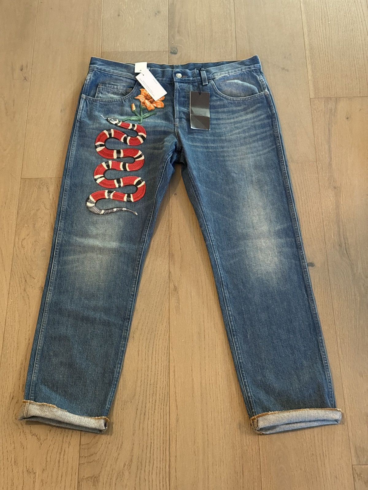 Gucci Gucci Snake Embroidered Denim Jeans – 2016 Collection Size US 38 / EU 54 - 1 Thumbnail