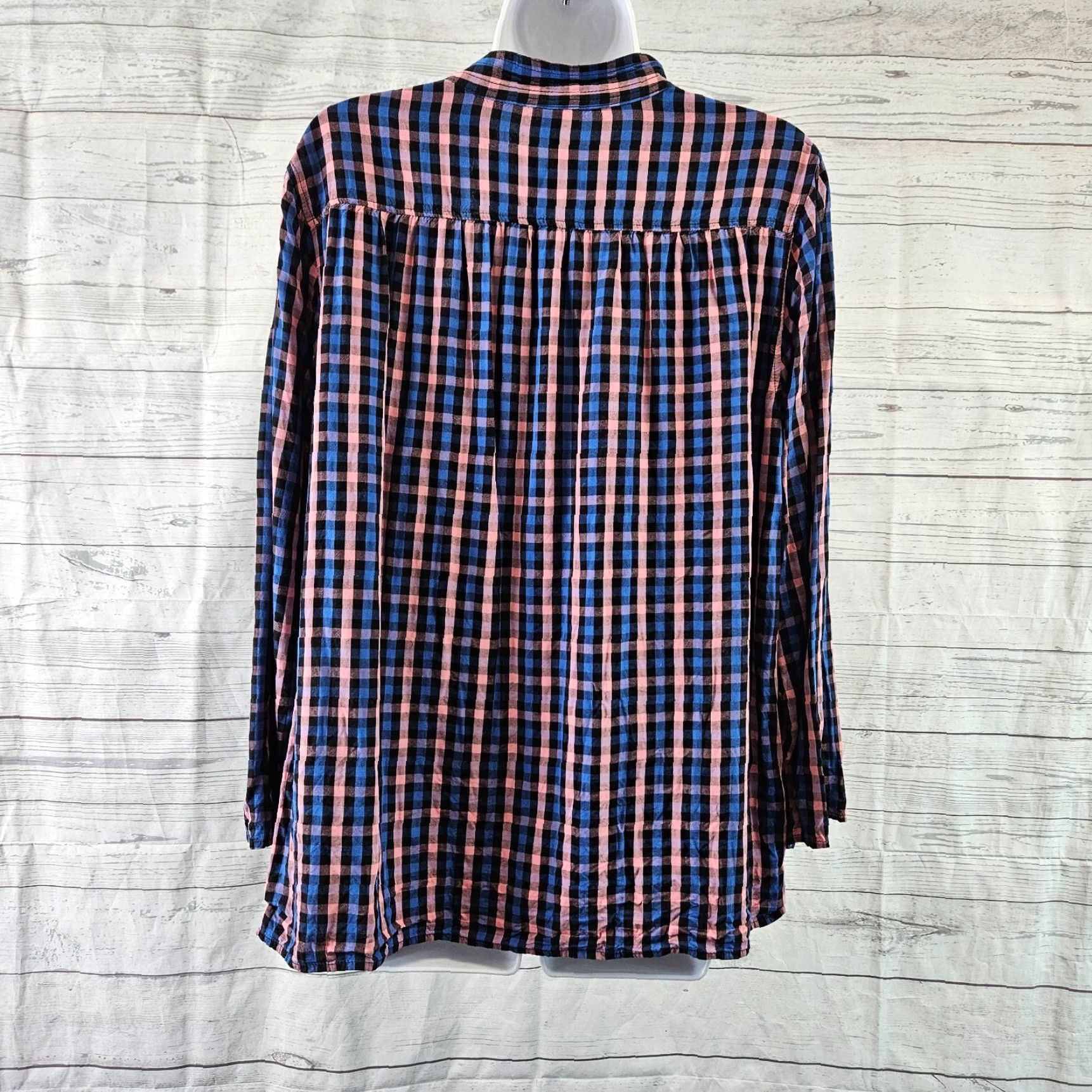Old Navy Old Navy Womens Top Blouse Tall L Pink Checkered Rayon Long Sleeve Shirt Size L / US 10 / IT 46 - 4 Thumbnail