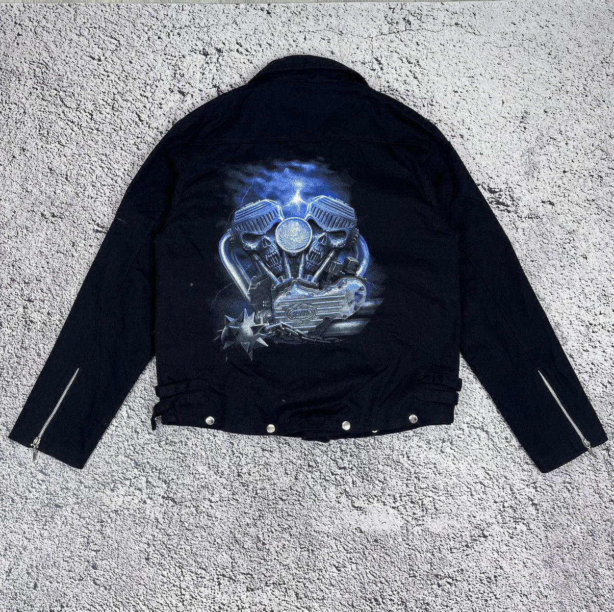 Japanese Brand Vintage Zipper Perfecto Biker Opium Skull Denim Jacket Size US L / EU 52-54 / 3 - 2 Thumbnail