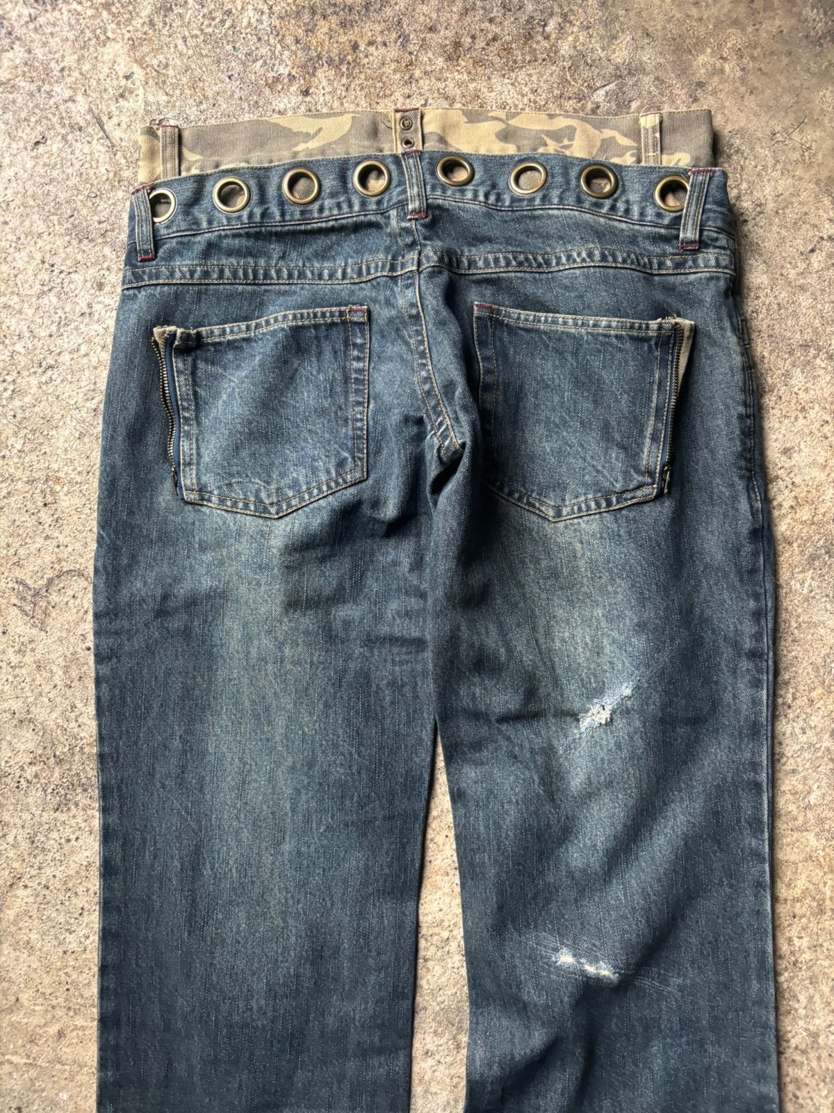 Japanese Brand 2000s Alphalee Japan Hybrid Distressed Double Waist Jeans Size US 31 - 9 Thumbnail