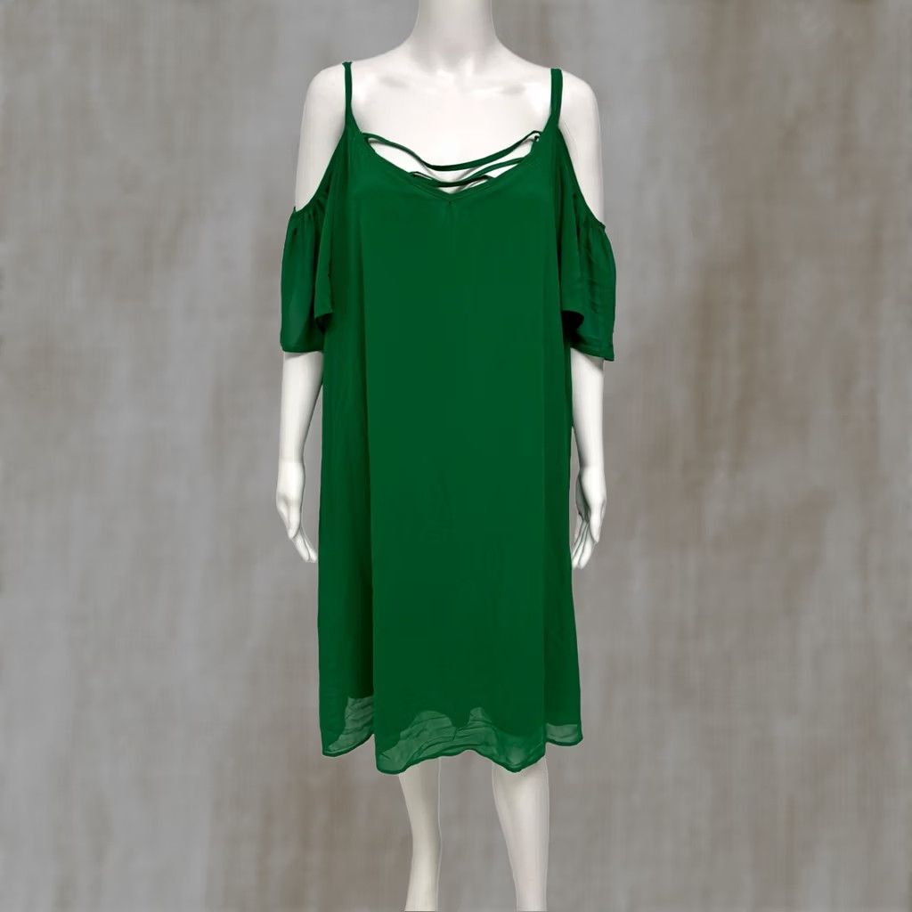 maurices green dress Vintage Women's 3X Emerald Chiffon Sheath Open Shoulders Sleeveless new2024