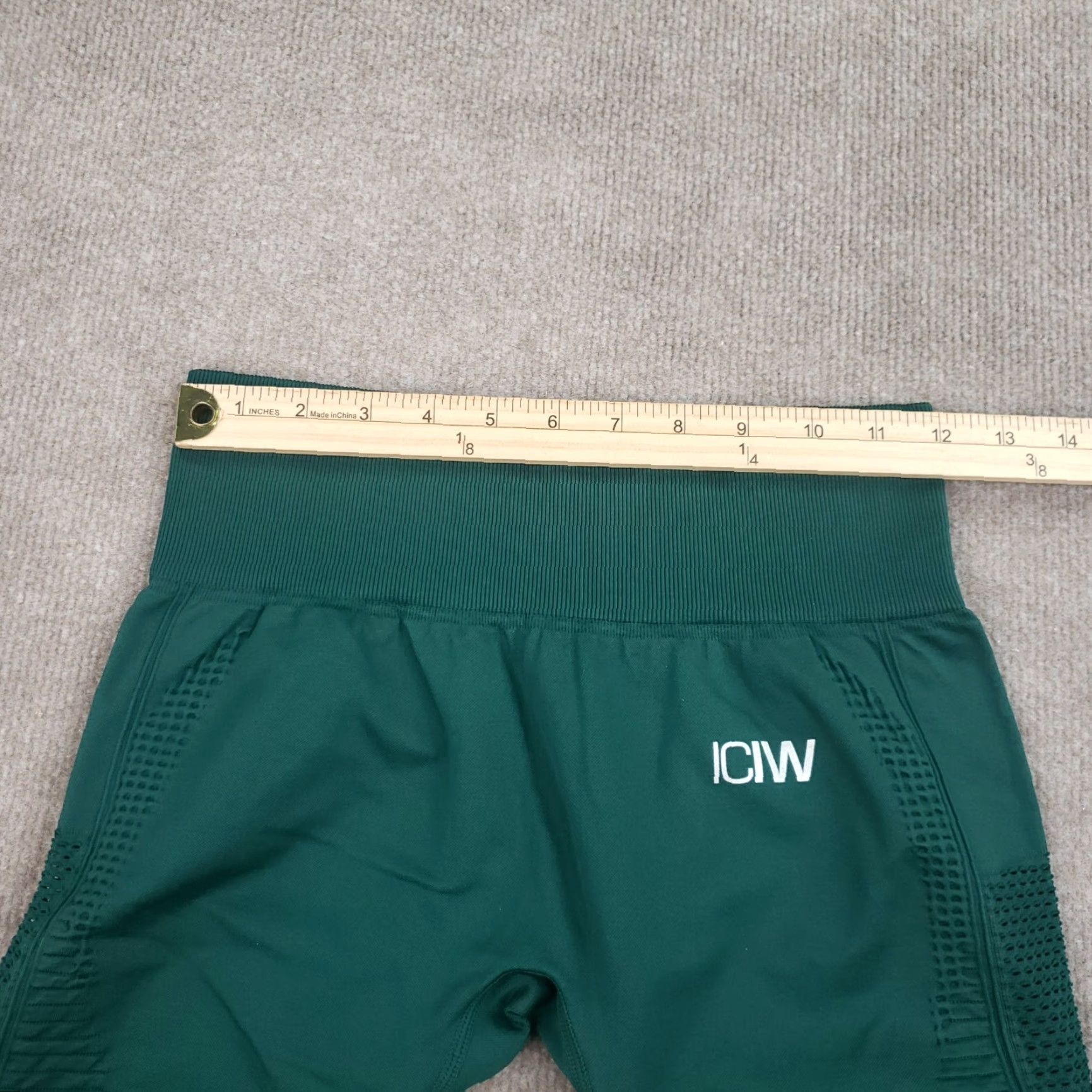 Vintage ICIW Leggings Womens Large Green Tights Laser Cut Holes Size 36" / US 14 / IT 50 - 4 Thumbnail