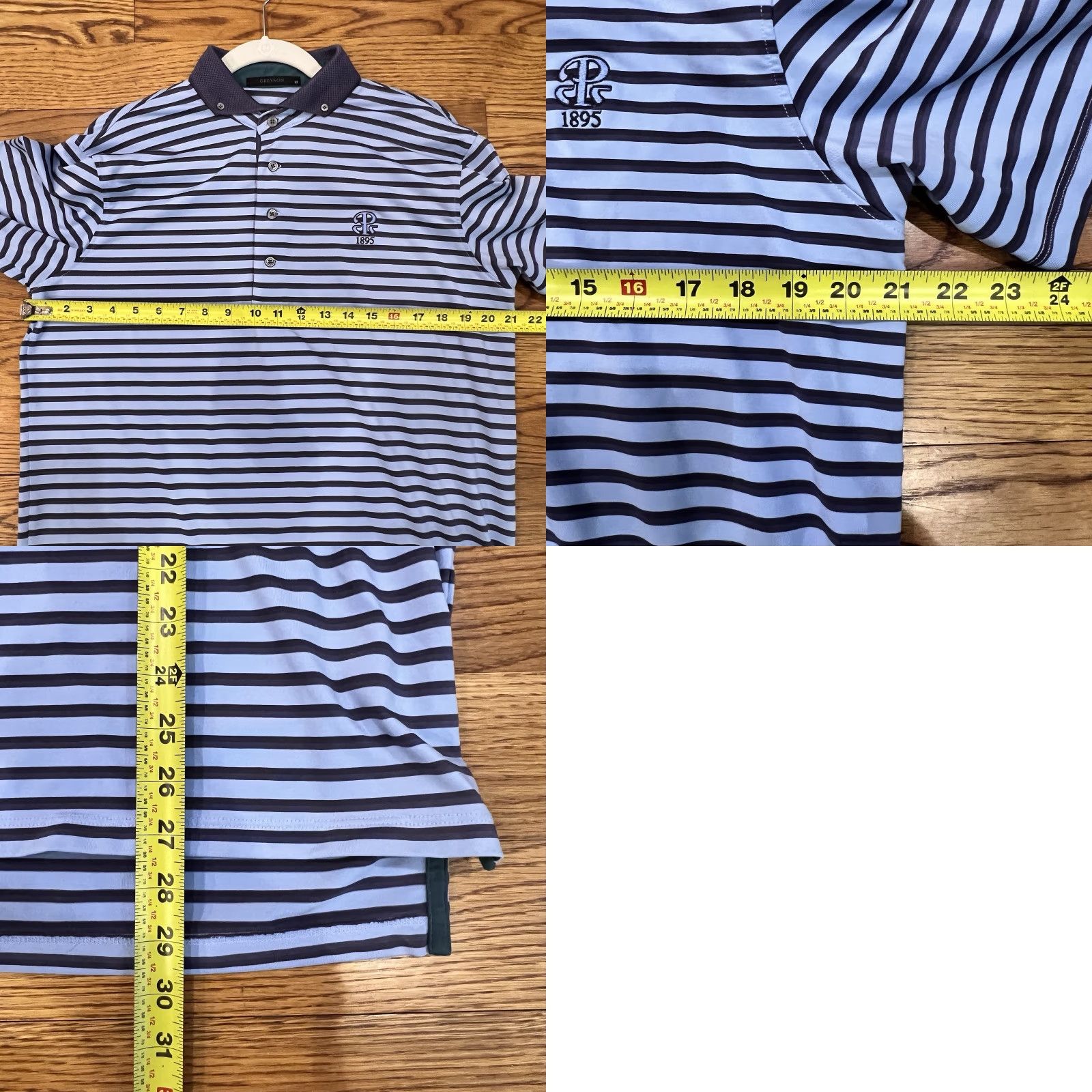 Vintage Greyson Polo Shirt Mens M Blue Stripe Logo Wolf Golf Performance Shirt Size US M / EU 48-50 / 2 - 8 Thumbnail