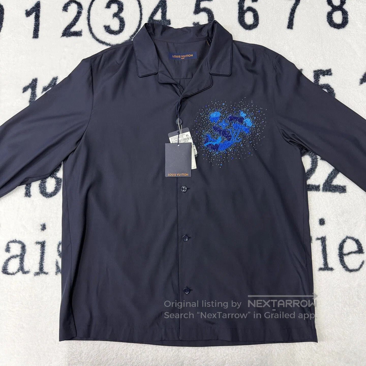 Louis Vuitton LV Blue Embroidered Silk Coat. Size US XL / EU 56 / 4 - 1 Thumbnail