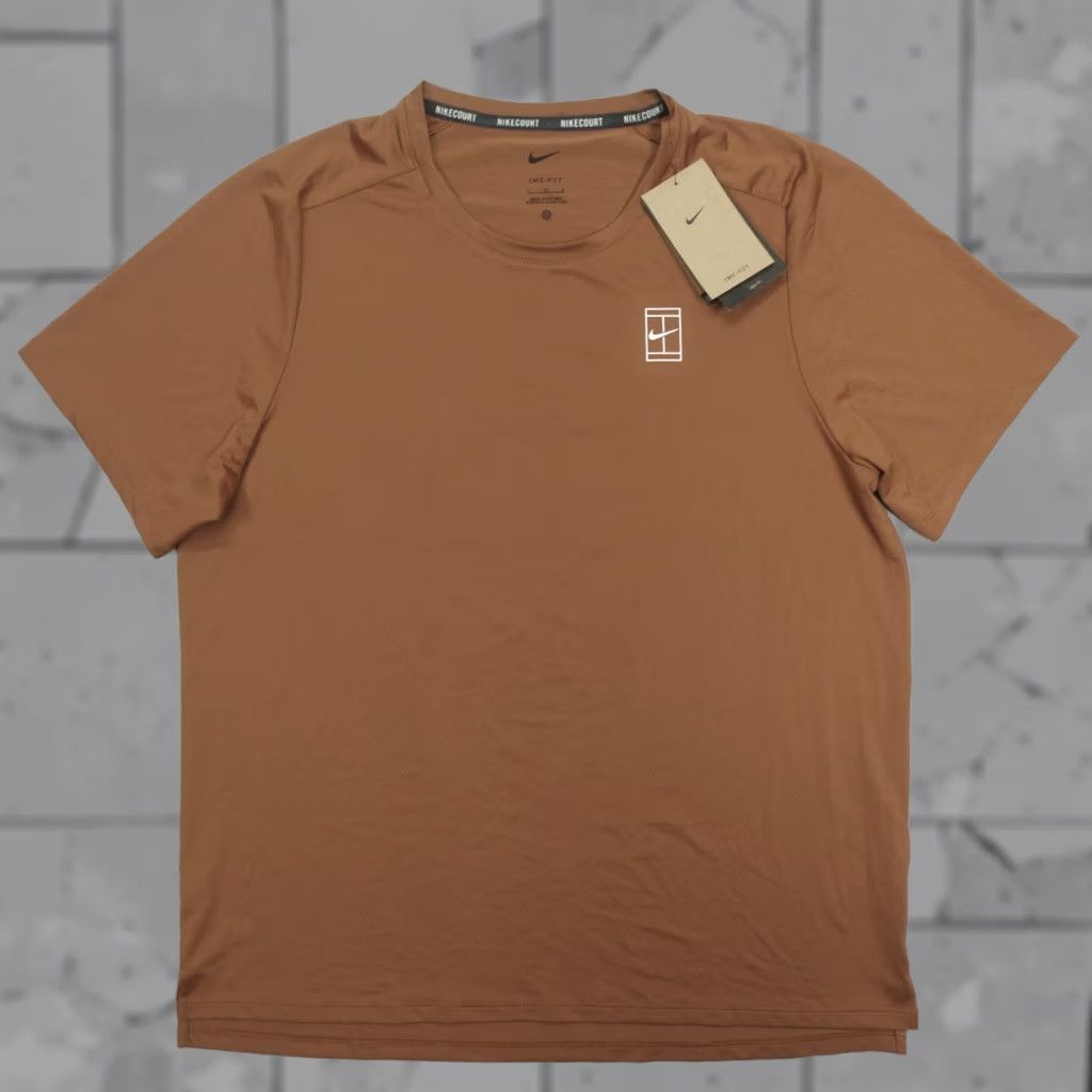 Nike Nike Court Dri-Fit Advantage Tennis Shirt XL Brown Heritage Mens Short Sleeve Crew Neck Sports Tee Size US XL / EU 56 / 4 - 1 Thumbnail