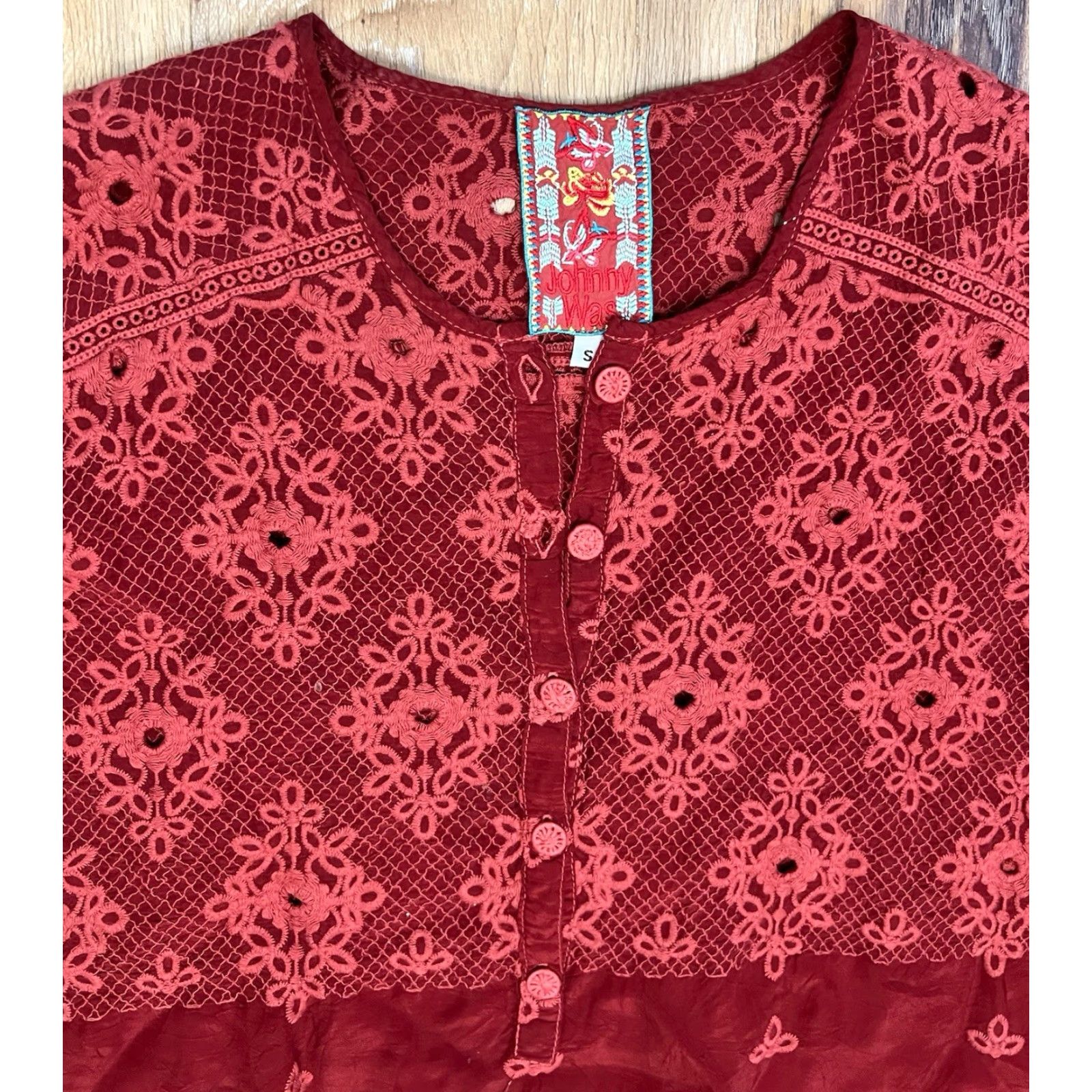 Johnny Was Johnny Was Blouse Womens S Red Floral Cotton Ruffle Sleeve Size S / US 4 / IT 40 - 3 Thumbnail