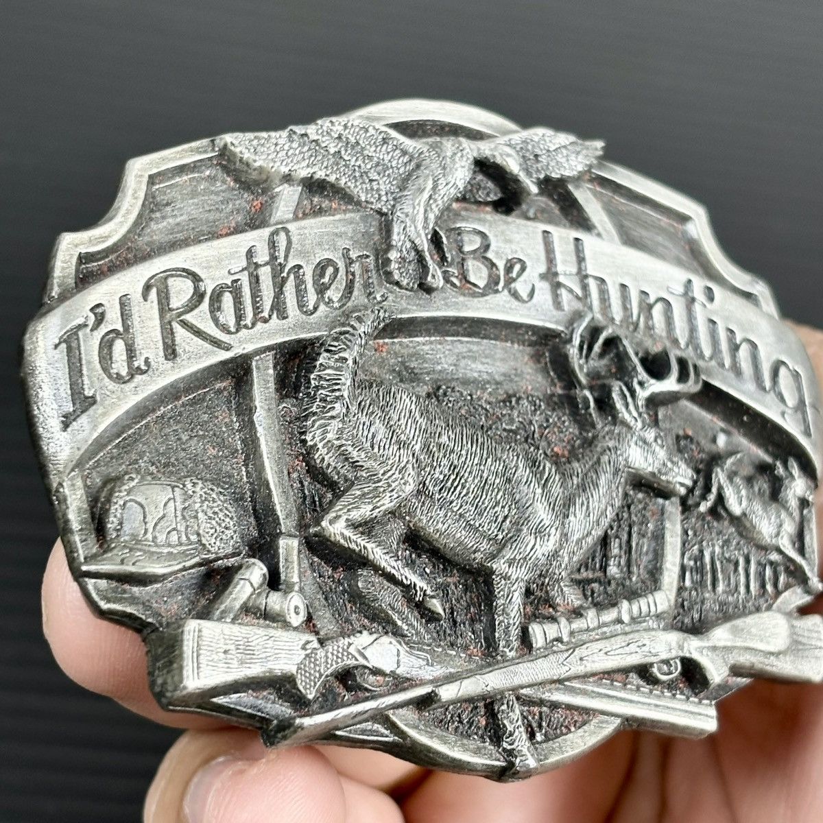 Other Id Rather Be Hunting Belt Buckle Rifle Hunter Vtg 1987 Size ONE SIZE - 10 Thumbnail