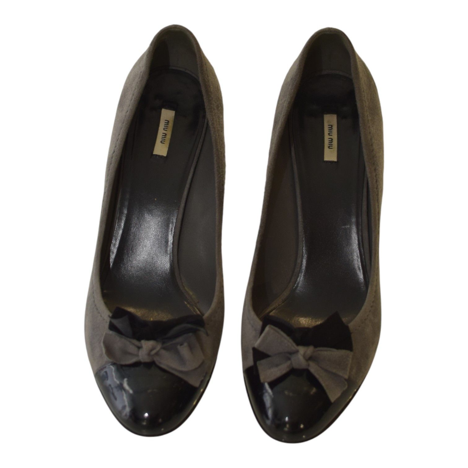 Miu Miu Miu Miu Suede Bow Pumps–Gray with Black Patent Cap Toe Size US 9.5 / IT 39.5 - 2 Thumbnail
