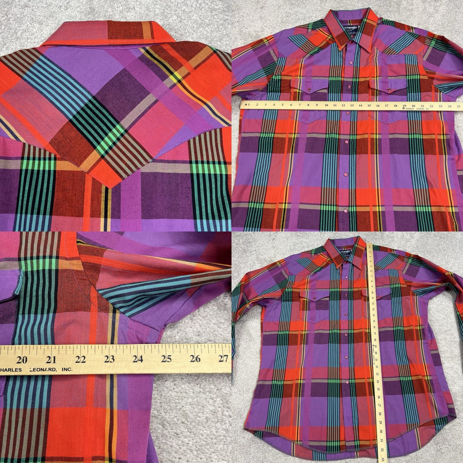 Wrangler VINTAGE Wrangler Shirt 17.5 - 35 Purple Red Plaid Pearl Snaps Western Cowboy Rodeo USA Shirt Size US XXL / EU 58 / 5 - 8 Thumbnail