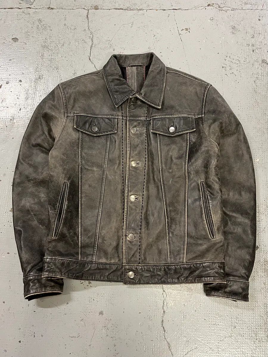 Gianfranco Ferre Gianfranco Ferré Eroded Grey Black Leather Trucker Jacket Size US L / EU 52-54 / 3 - 1 Thumbnail