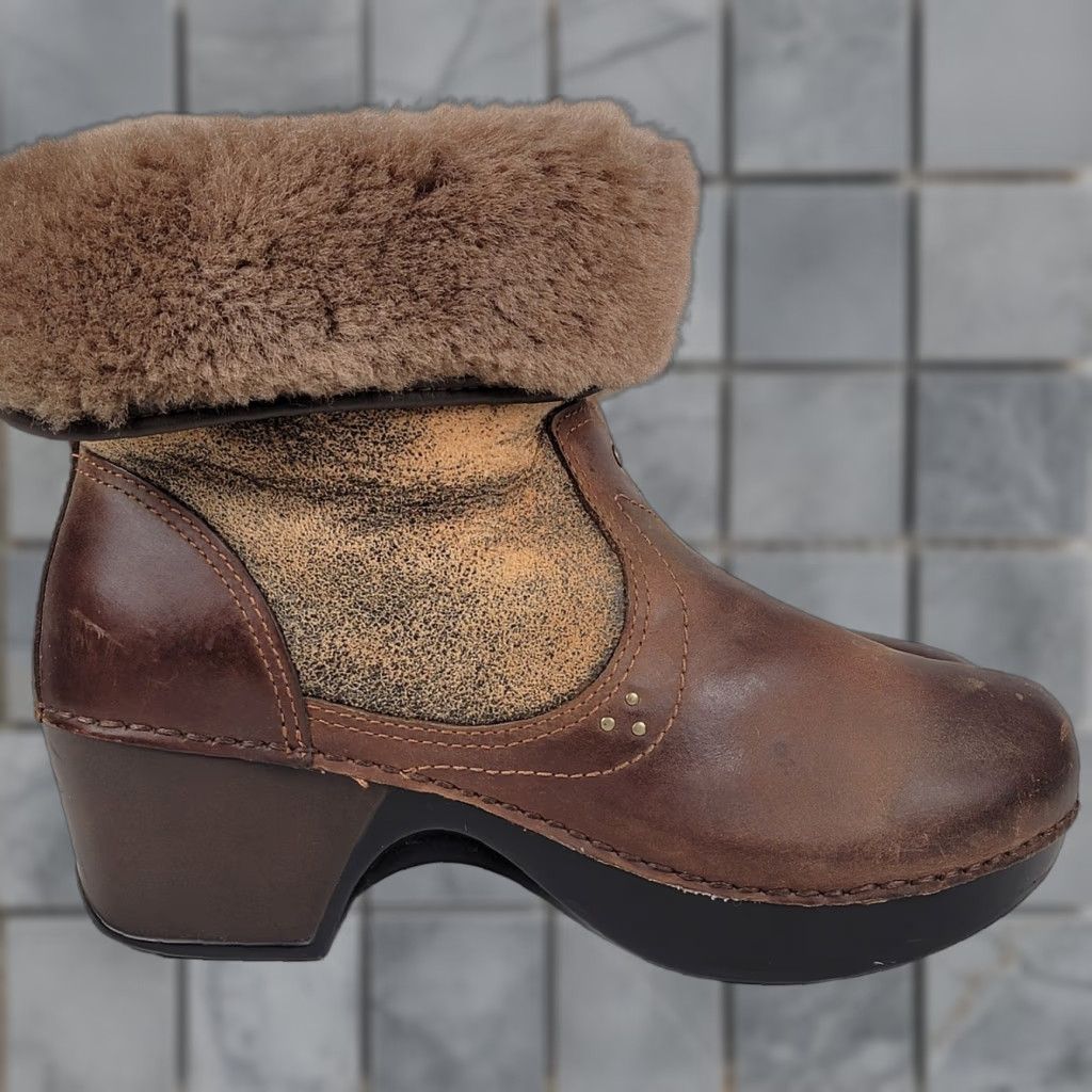 Dansko Dansko Stormy Brown Leather & Suede Shearling-Lined Roll Down Ankle Boots SZ 38 Size US 7 / IT 37 - 1 Thumbnail