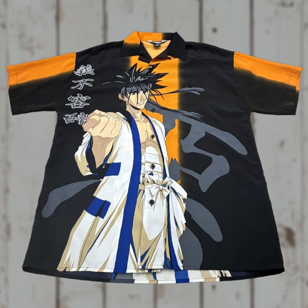 Vintage Million Guy Anime Shirt Mens Medium Black Orange Button Front Camp Aloha Graphic Size US M / EU 48-50 / 2 - 1 Thumbnail
