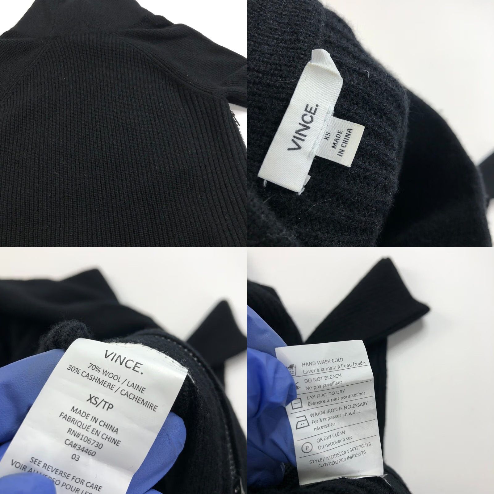 Vince Vince XS Wool Cashmere Women's Side Zip Turtleneck Pullover Sweater Black Size XS / US 0-2 / IT 36-38 - 8 Thumbnail