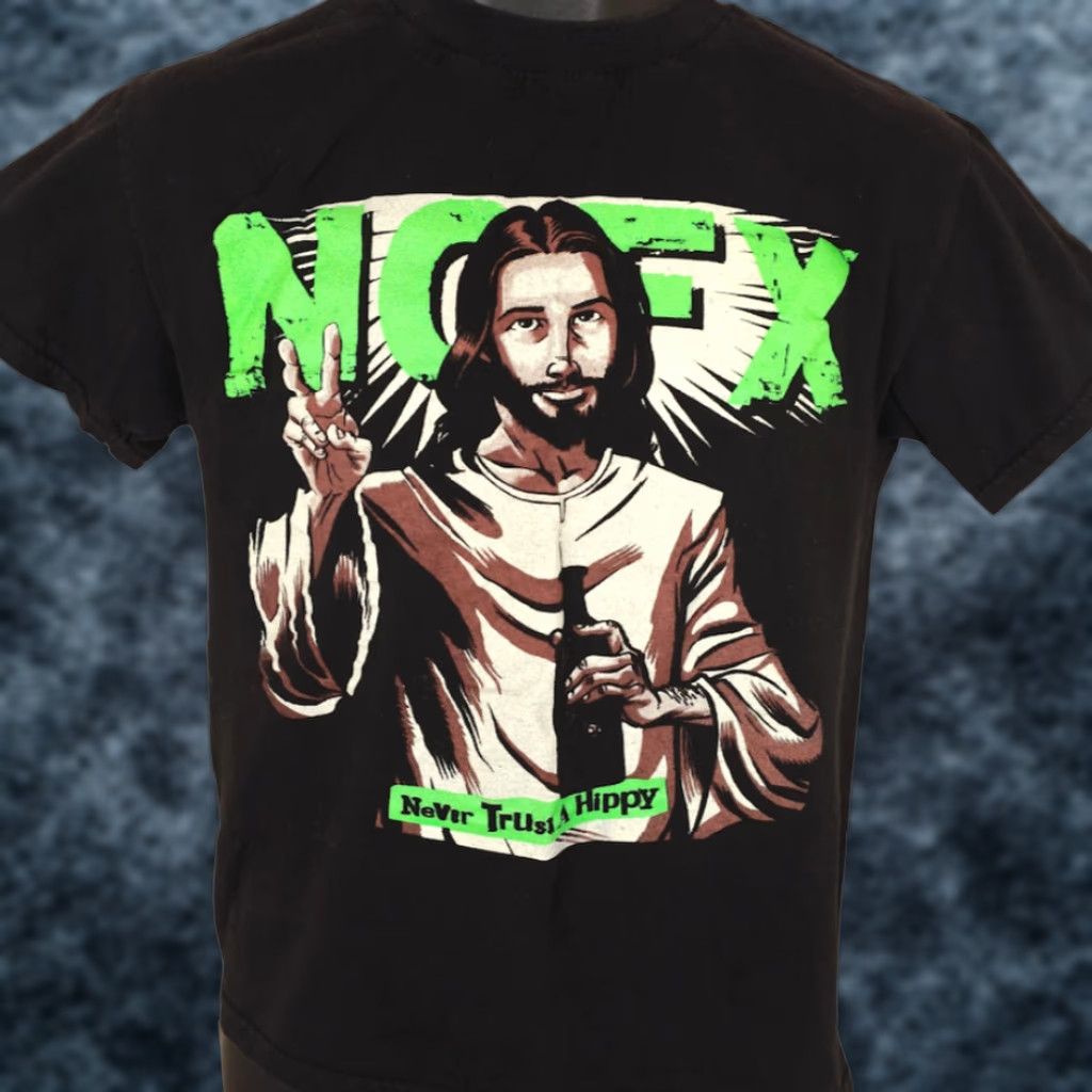 Vintage NOFX T Shirt Mens Size Small Black Never Trust A Hippy Jesus Christ Punk Rock Band Shirt Mens Small Black Fat Mike Punk Rock Shirt Size US S / EU 44-46 / 1 - 1 Thumbnail