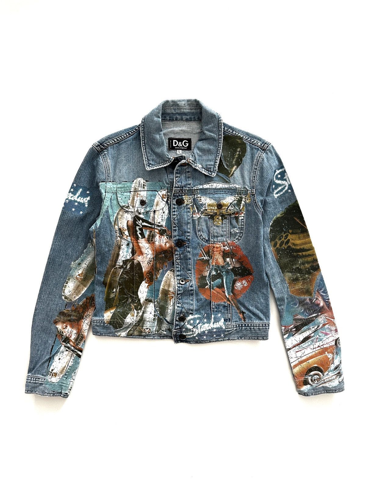 Dolce & Gabbana Vintage Dolce & Gabbana Pin Up Girls Retro Car Denim Jacket Size L / US 10 / IT 46 - 1 Thumbnail