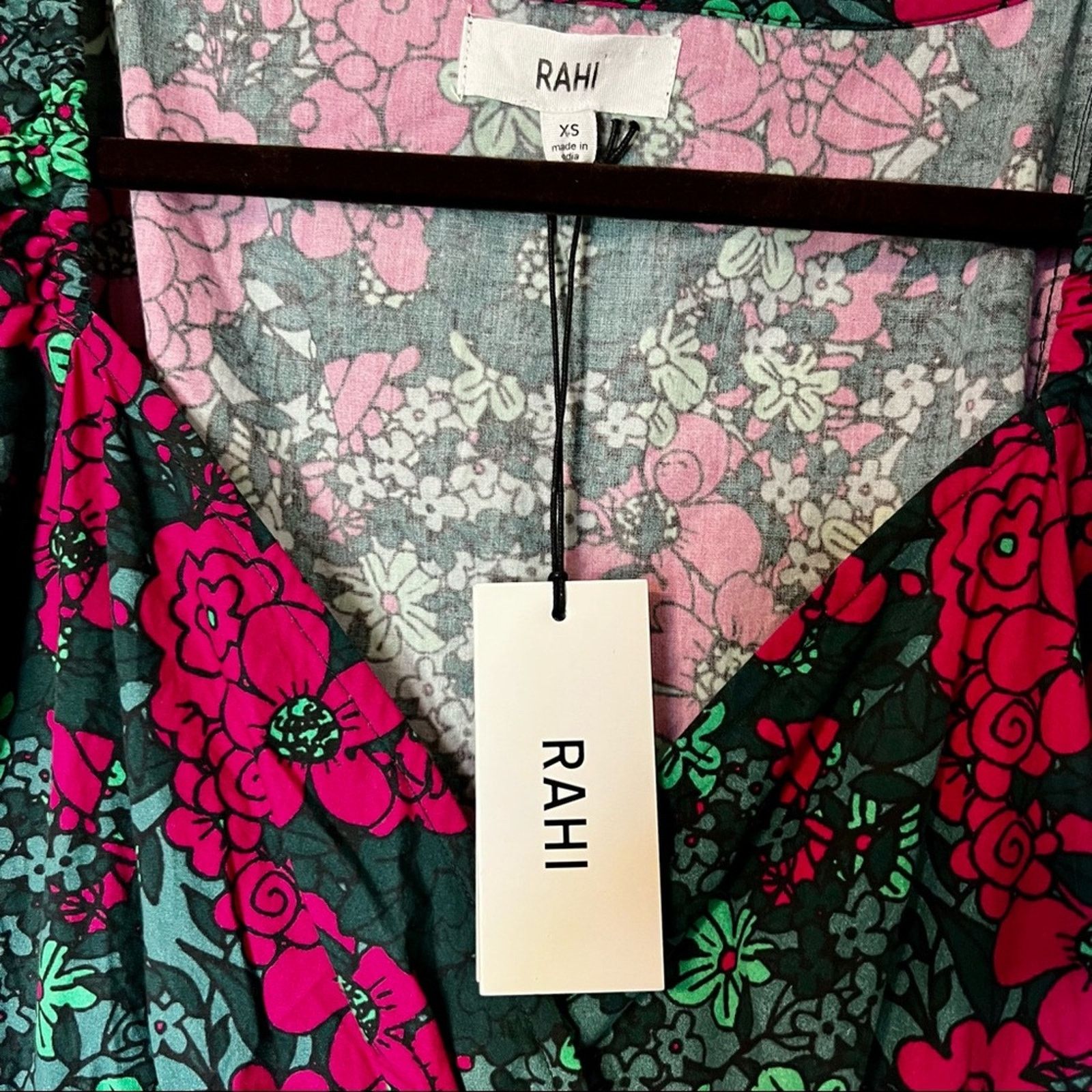 Other Rahi Floral Fuchsia Teal Puff Sleeve Midi Ruffle Dress Sz XS Size XS / US 0-2 / IT 36-38 - 9 Thumbnail