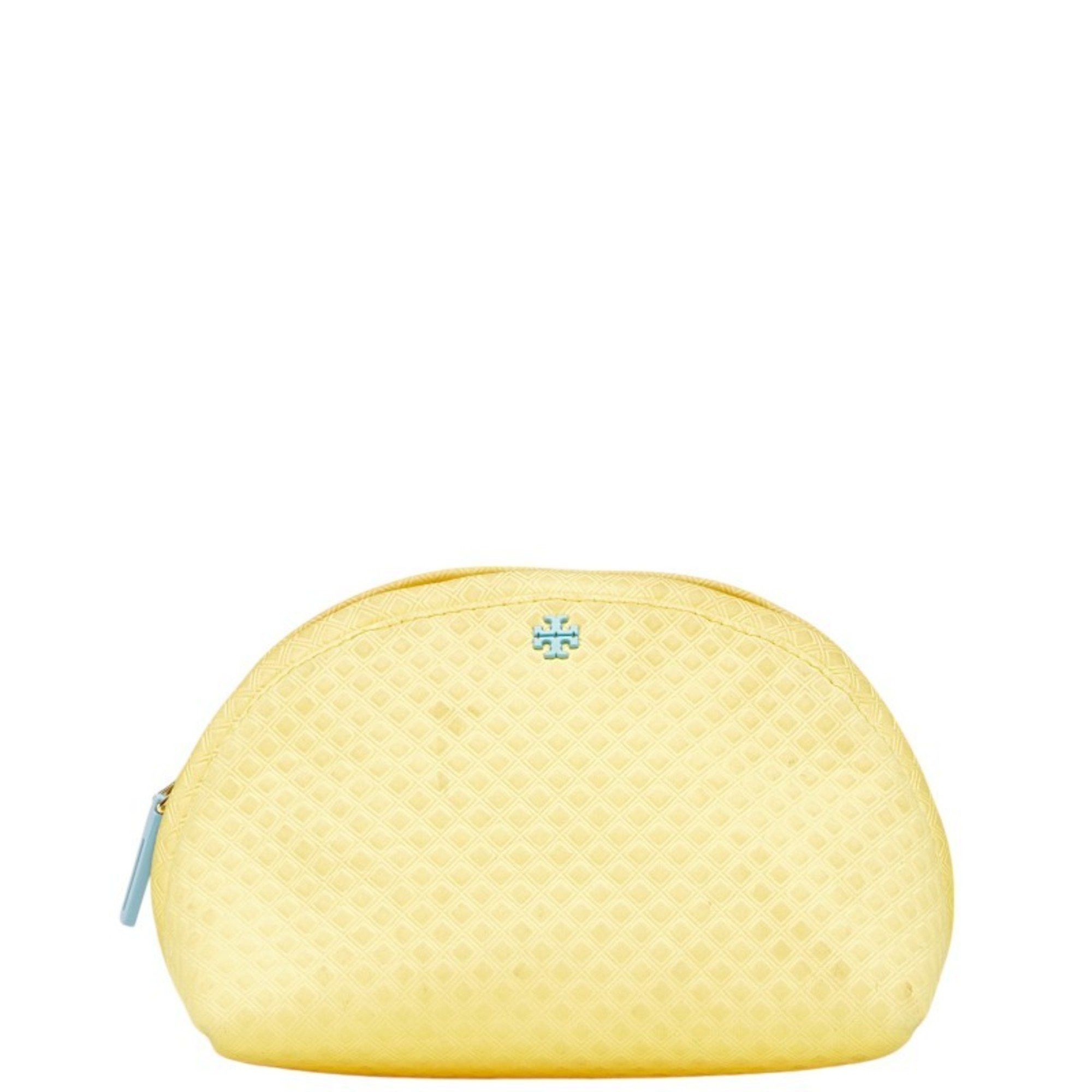 Tory Burch logo pouch cosmetic accessory case yellow canvas women's