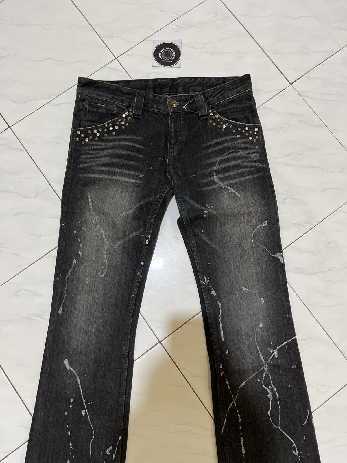 semanticdesign 🔥 Semantic Design Splash Painter &Crystal Studded Flare Pant Size US 30 / EU 46 - 2 Thumbnail