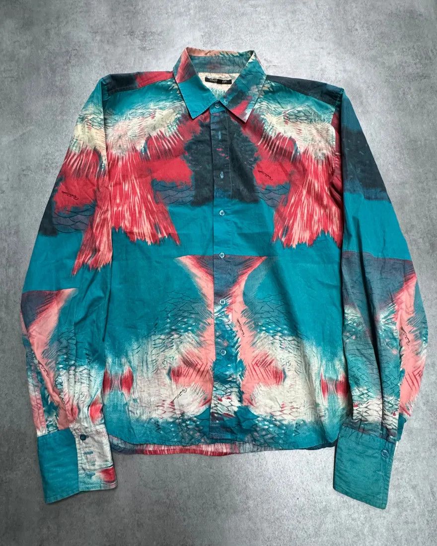 Roberto Cavalli × Vintage 2000s Roberto Cavalli Volcano Aqua Blue Shirt Size US L / EU 52-54 / 3 - 1 Thumbnail