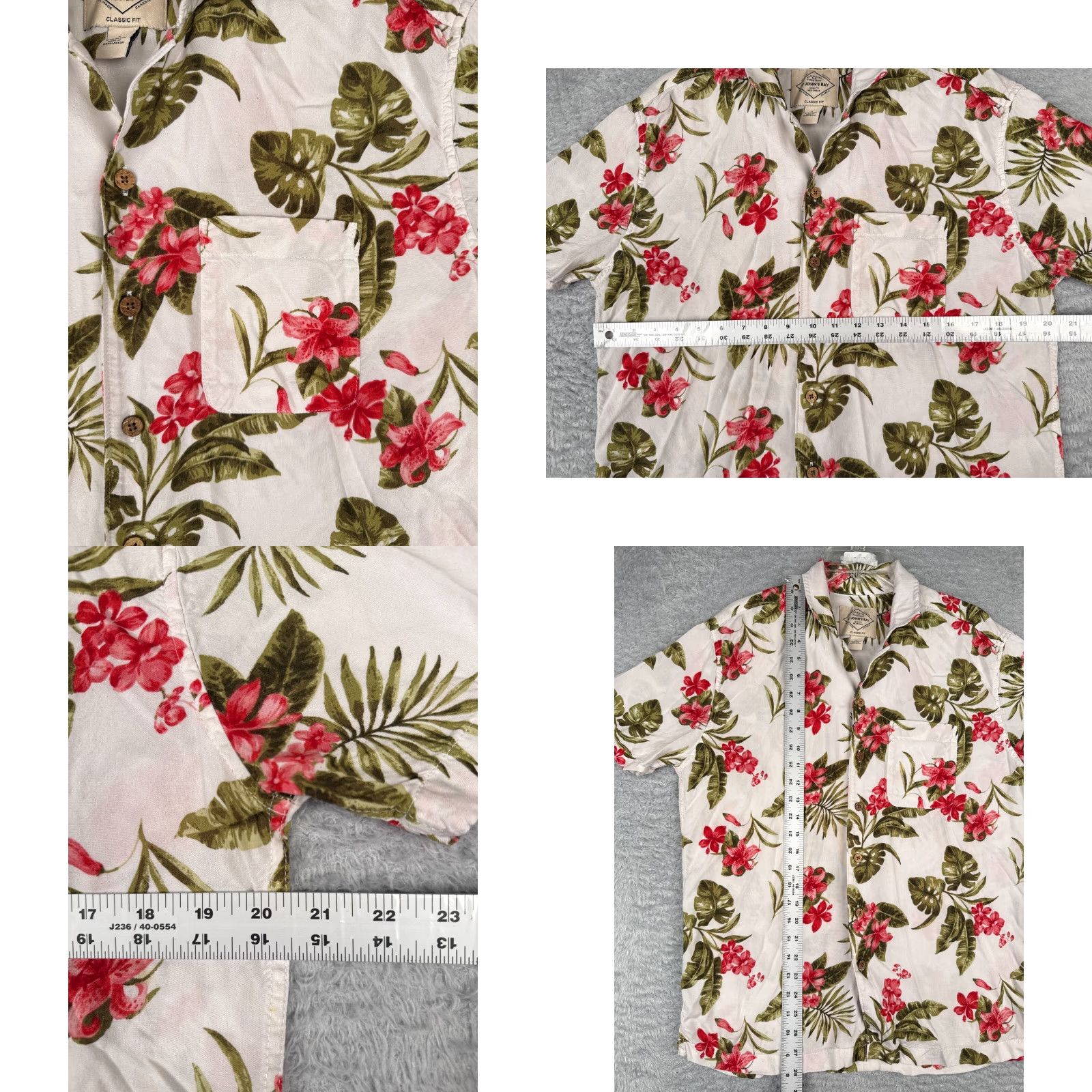 Vintage VINTAGE? No. Main point: St. Johns Bay Shirt Men Medium White Floral 100% Rayon Hawaiian Button Up Size US M / EU 48-50 / 2 - 8 Thumbnail