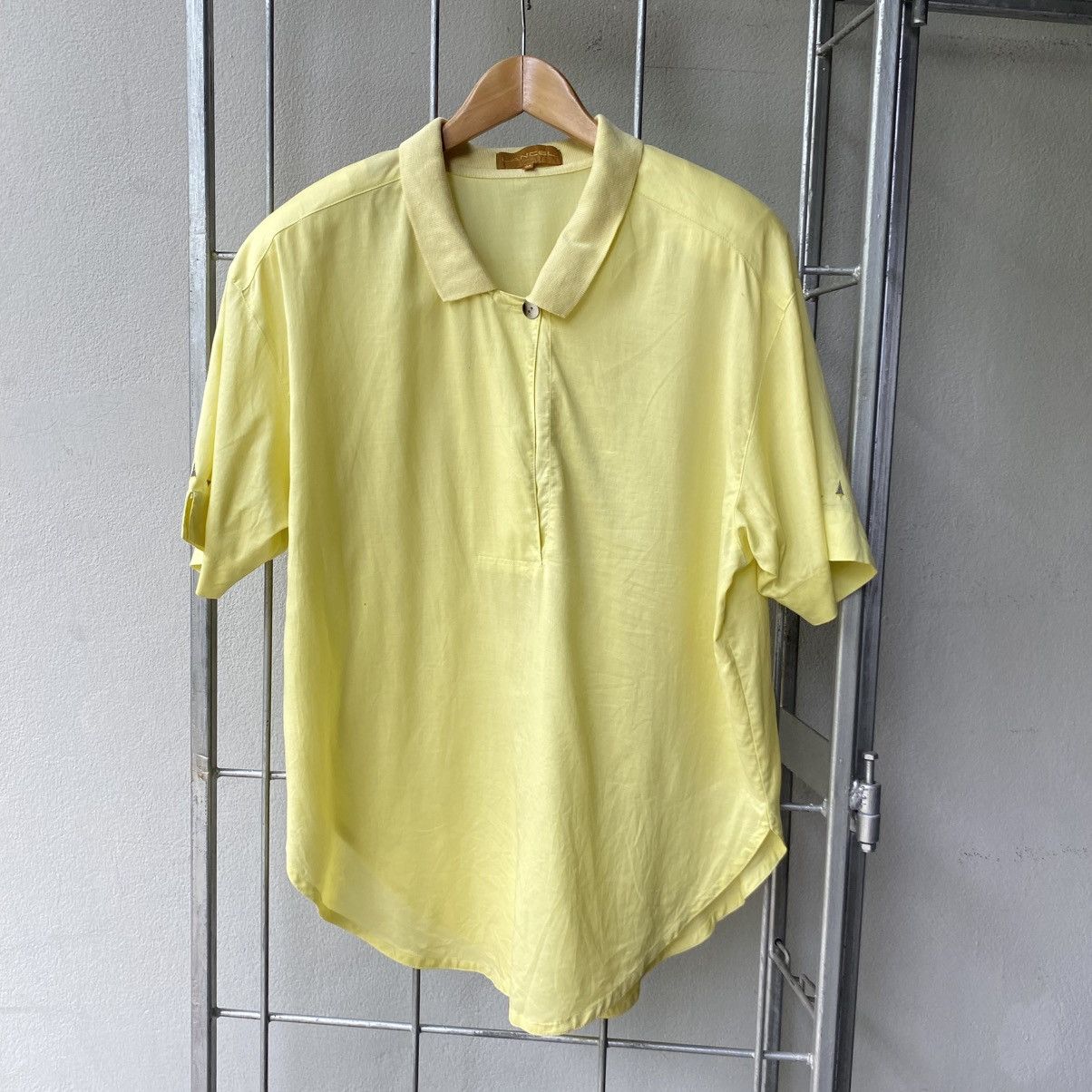 Lancel LANCEL Yellow Embroidered Short-Sleeve Shirt with Logo Back Size L / US 10 / IT 46 - 1 Thumbnail