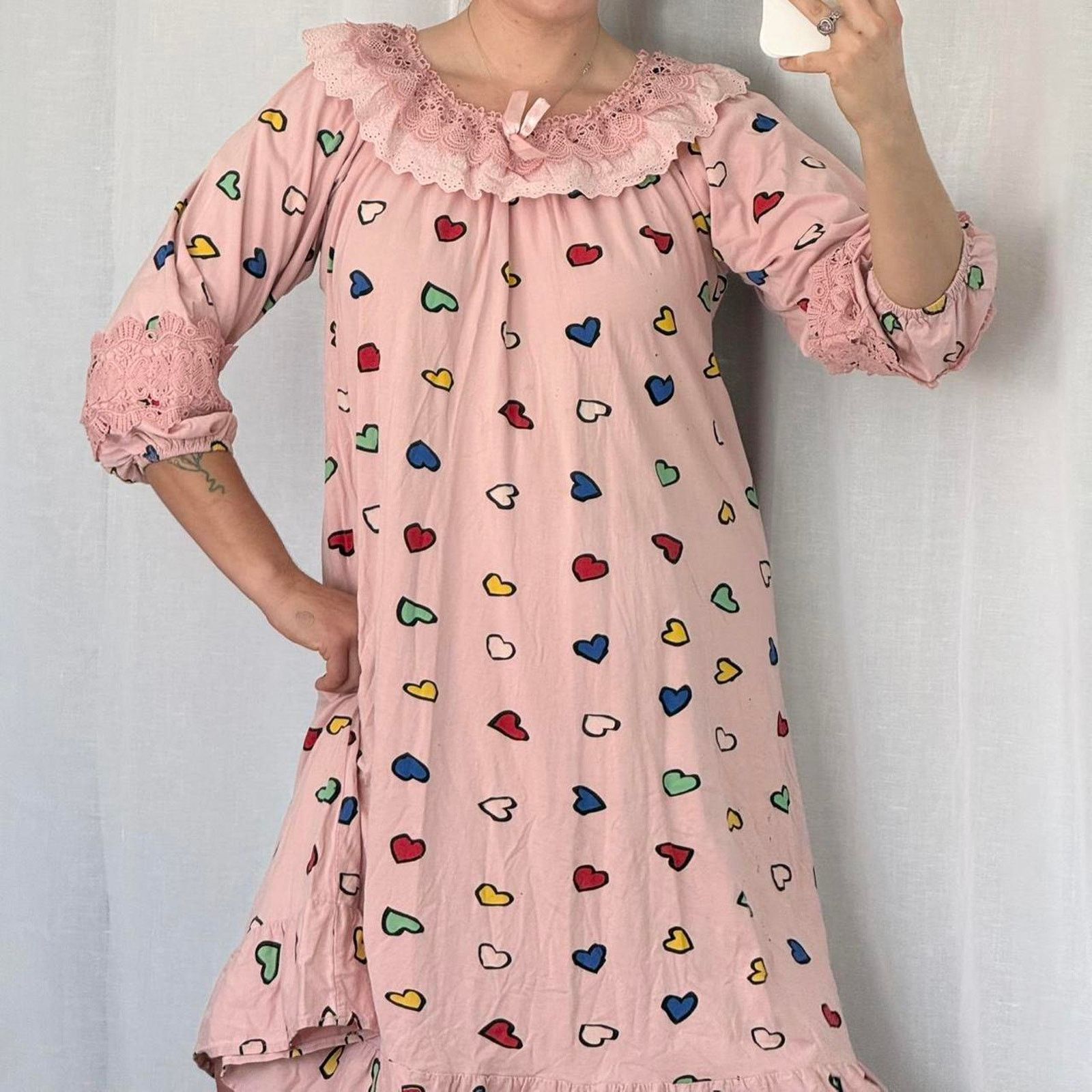 Vintage ✦ Vintage Pink Clowncore Babydoll Lace Dress ✦ Size L / US 10 / IT 46 - 4 Thumbnail