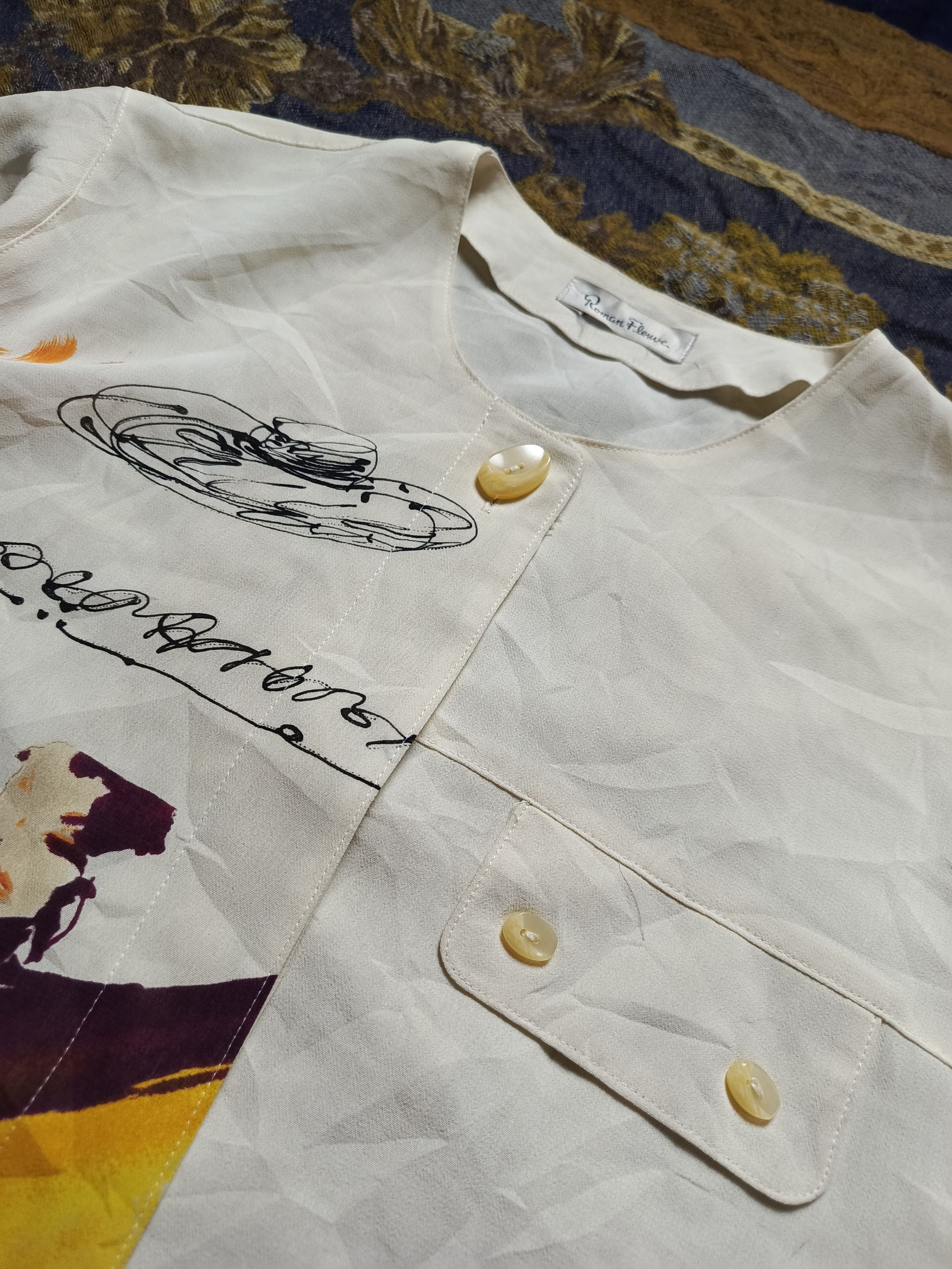 Japanese Brand Roman Fleuve Graphic Art Blouse – Modern Classic Vibes Size M / US 6-8 / IT 42-44 - 5 Thumbnail