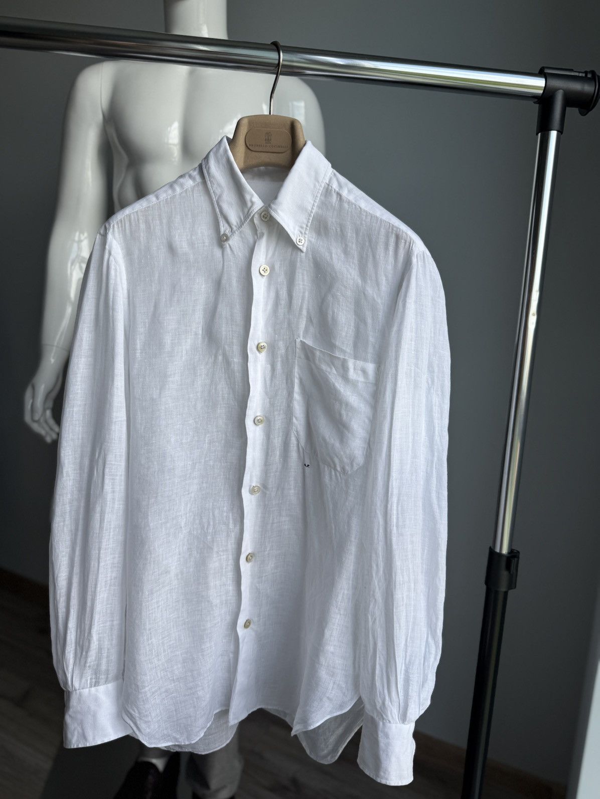 Kiton Kiton 100% Linen One Pocket Button Shirt White Mens Size US M / EU 48-50 / 2 - 3 Thumbnail