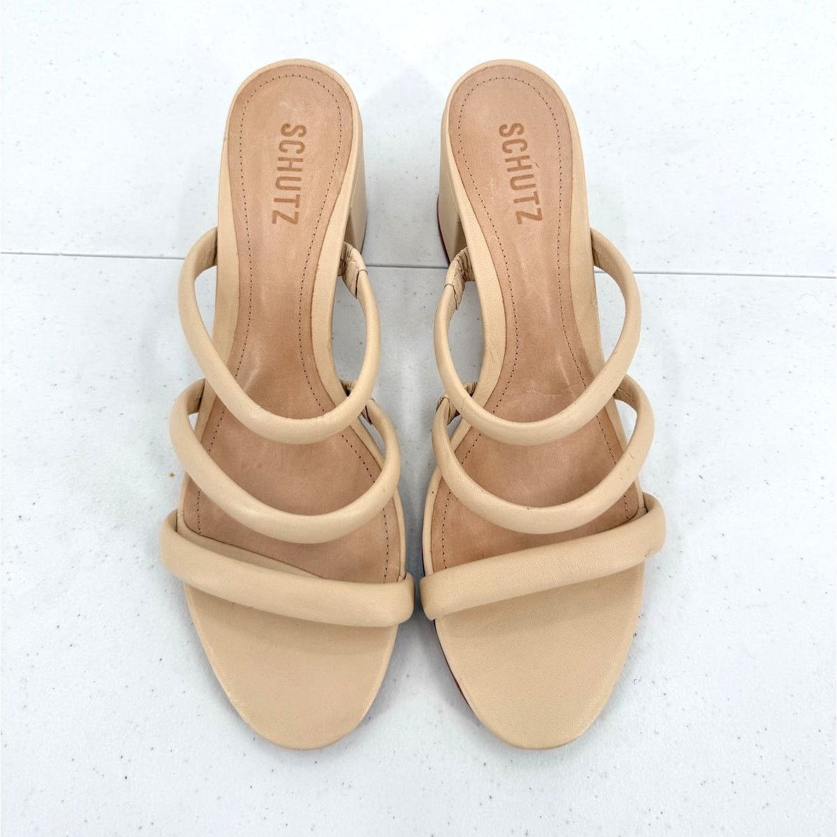 SCHUTZ NEW Schutz Olly Deluxe Nappa Leather Beige Block Sandal Size US 10.5 / IT 40.5 - 2 Thumbnail