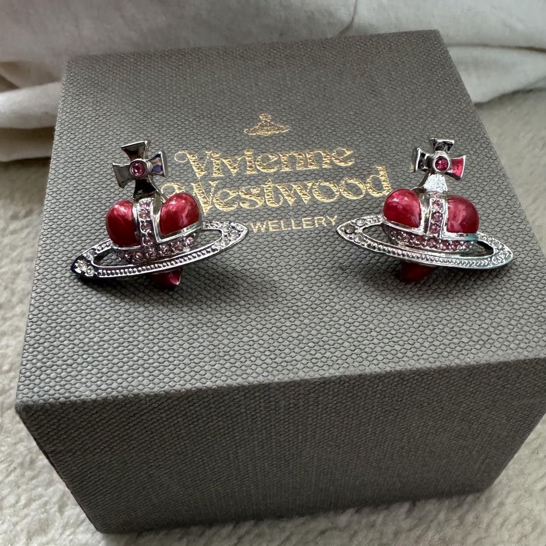 image of Vivienne Westwood Red Heart Earrings Orb, Men's