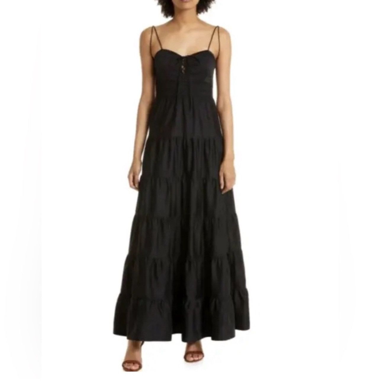 knee length dresses for ladies Alice + Olivia Womens Kia Off Shoulder Tiered Linen-Blend Midi Dress, 2 main image 0