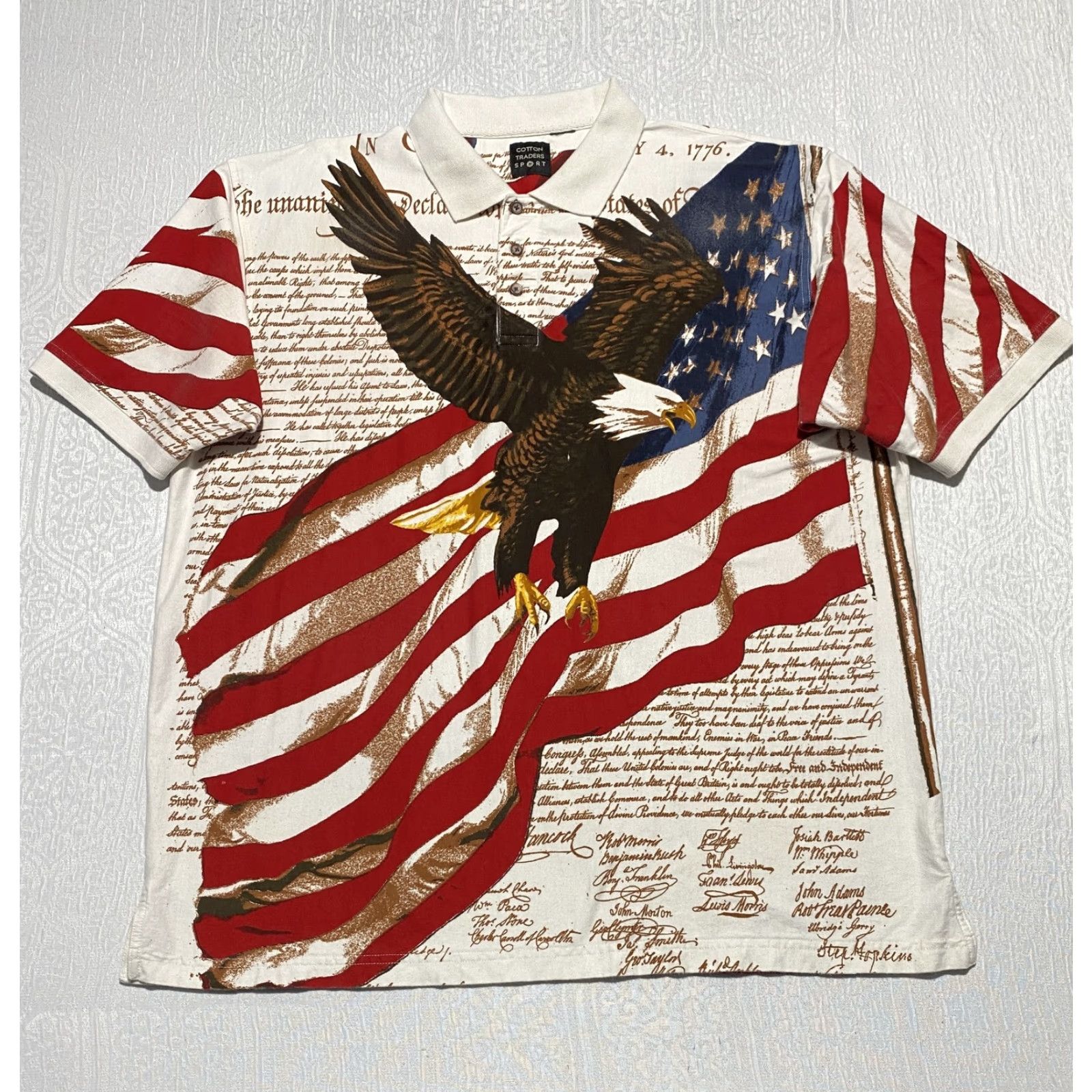 Cotton Traders VINTAGE Cotton Traders Sport Shirt Mens L Polo Shirt Eagle Flag Patriotic Graphic Print Size US L / EU 52-54 / 3 - 2 Thumbnail