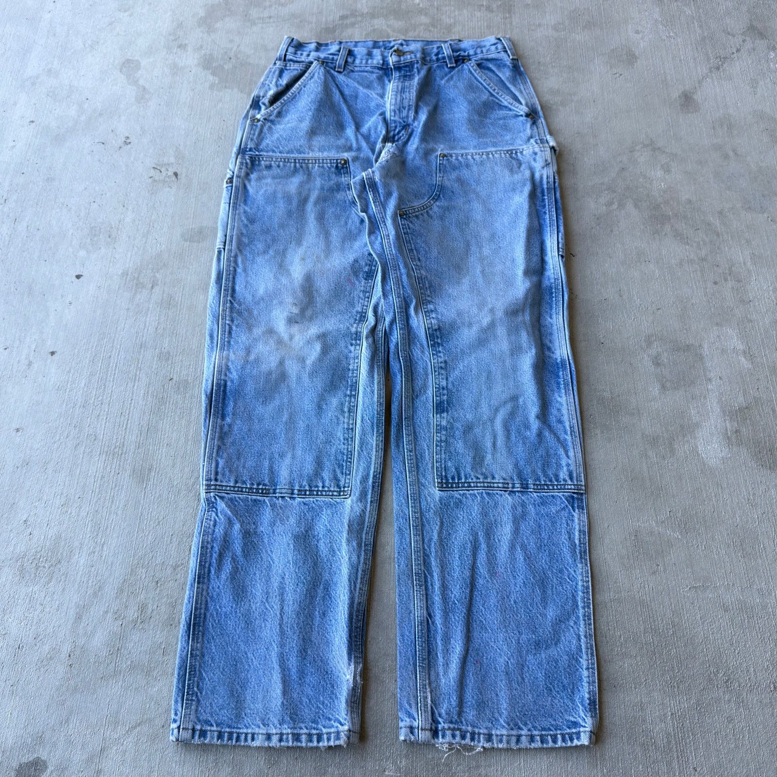 Carhartt denim blue jean double knee work carpenter pants