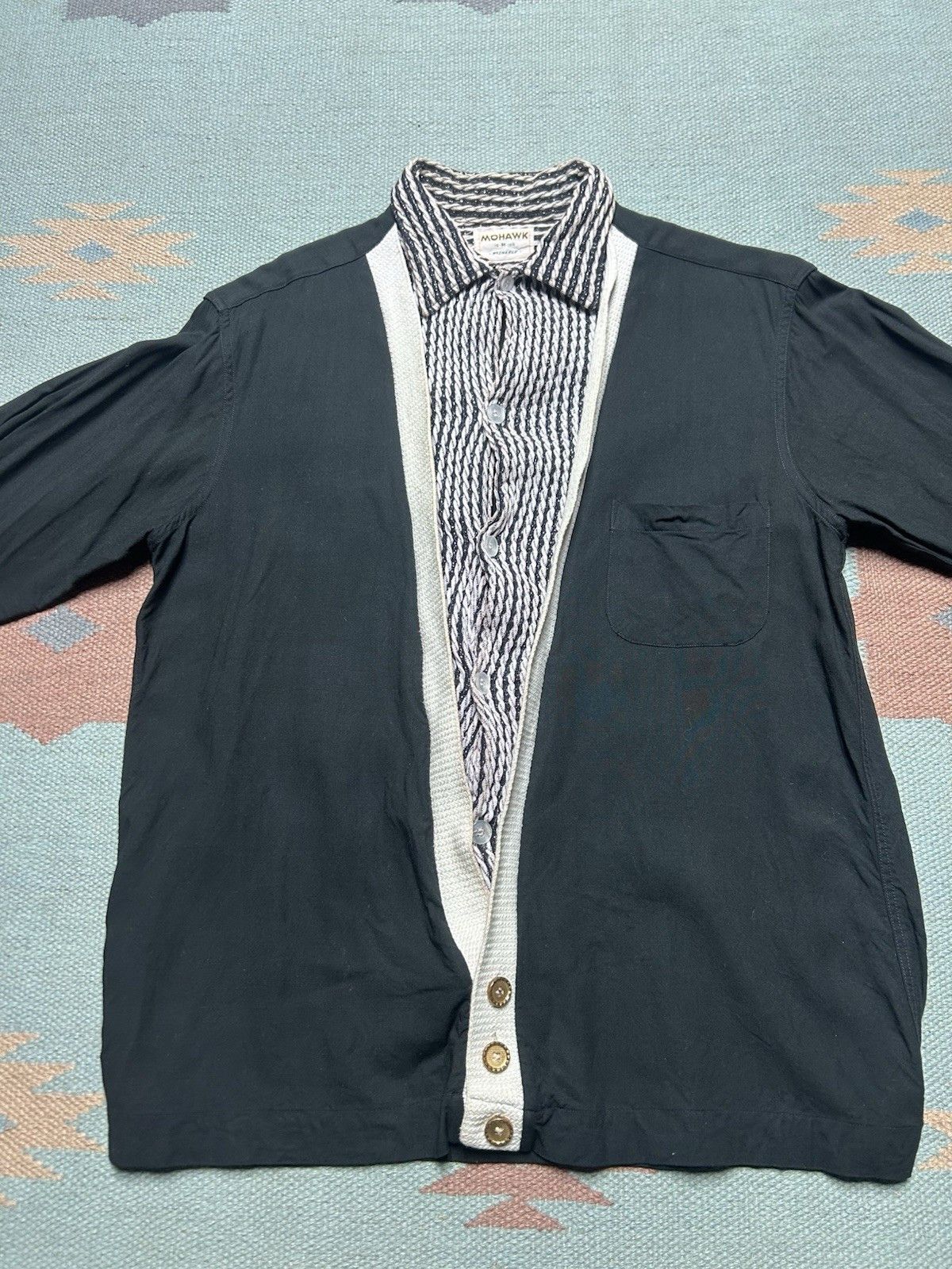 Vintage 1950s button shirt rayon lurex black rockabilly Small/medium Size US M / EU 48-50 / 2 - 2 Thumbnail