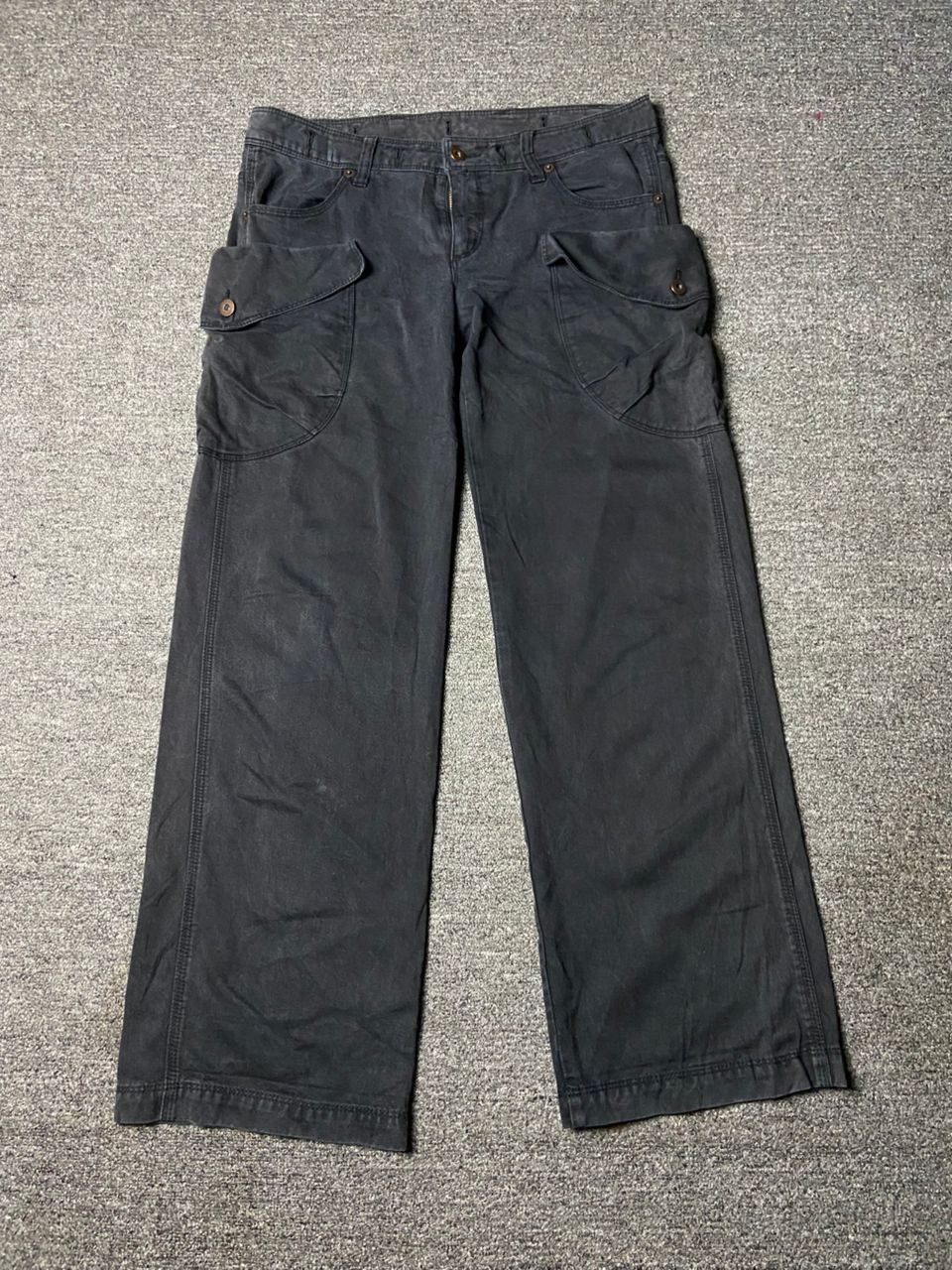Japanese Brand Black Faded Cargo Jeans Pants (162)
