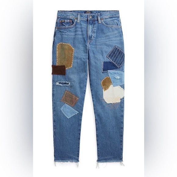 Polo Ralph Lauren Patchwork Straight Leg Jeans Blue and Brown Size 32" / US 10 / IT 46 - 1 Thumbnail