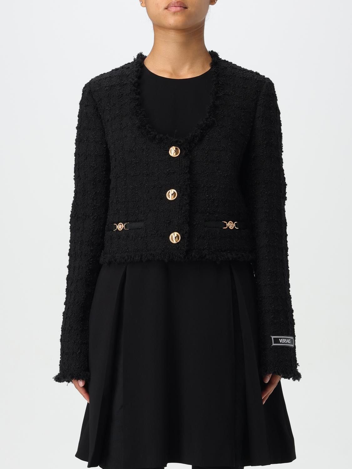 Versace o1s22i1n1024 Short Tweed Heritage Jacket in Black Size M / US 6-8 / IT 42-44 - 1 Thumbnail