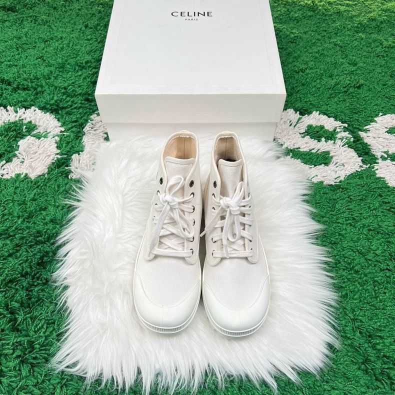 Celine Celine Canvas Boots with Logo in White Size US 7 / IT 37 - 2 Thumbnail