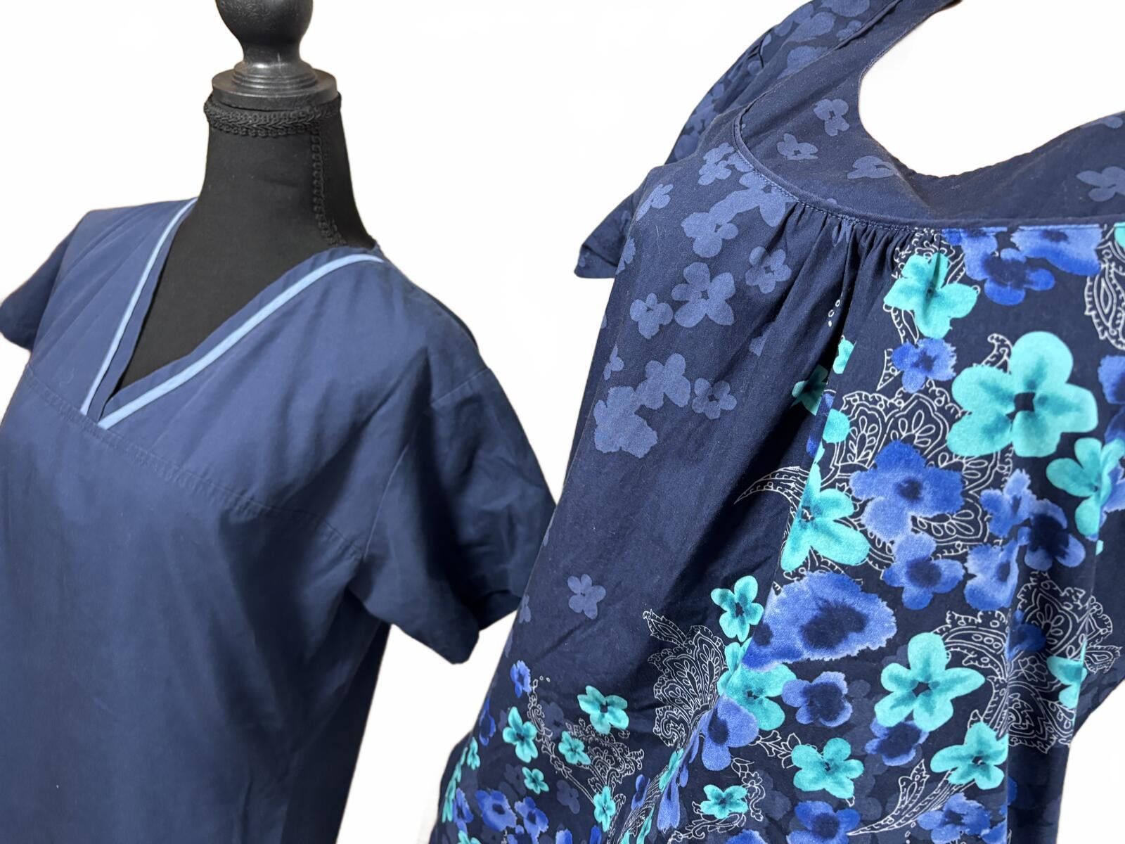 Other Nurse Scrub Bundle Set 2 Tops 1 Pant Navy Floral Small Size 28" / US 6 / IT 42 - 4 Thumbnail