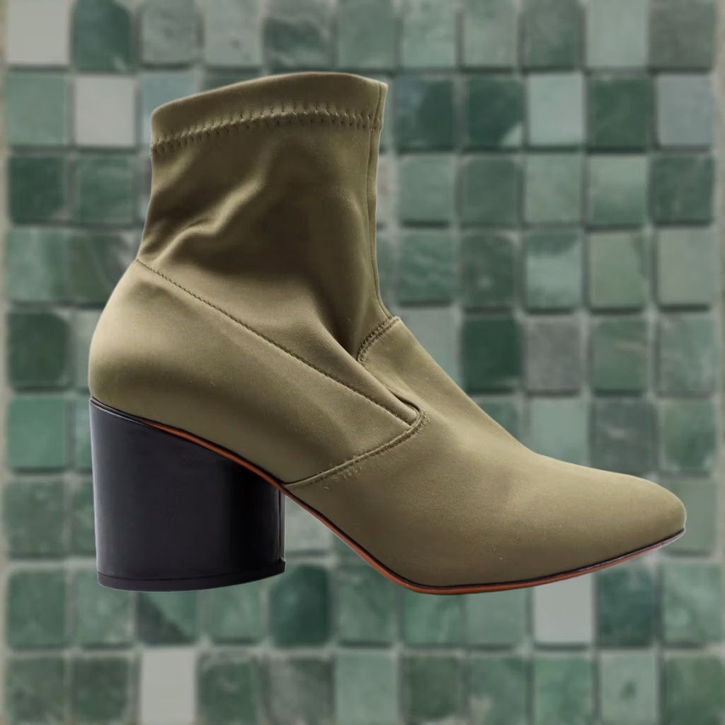 Vintage Robert Clergerie Green Satin Stretch Chunky Heel Ankle Boots Size 9.5B US Size US 11 / IT 41 - 1 Thumbnail