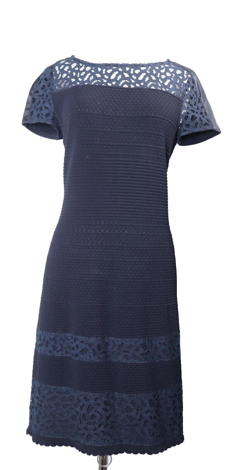 Marc Cain US8 Navy Blue Lace Knit Shift Dress Mini - erickpacheco.com.br